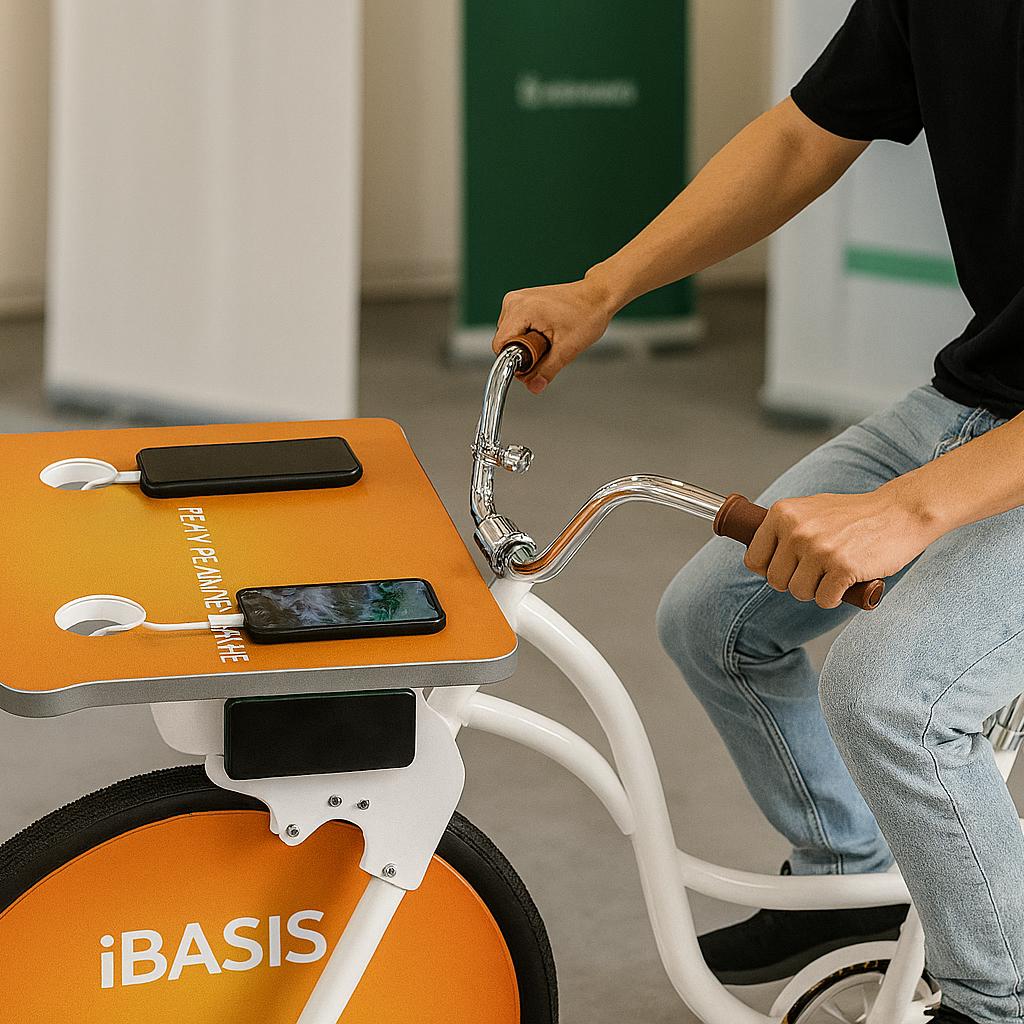 Guests competing to recharge their devices at a Recharge Station Challenge event, with branded stations and high-energy fun.